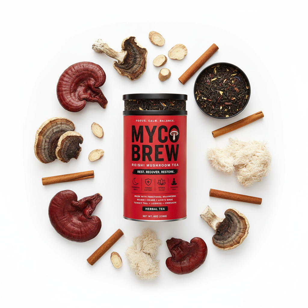 MycoBrew Reishi White Flat Lay